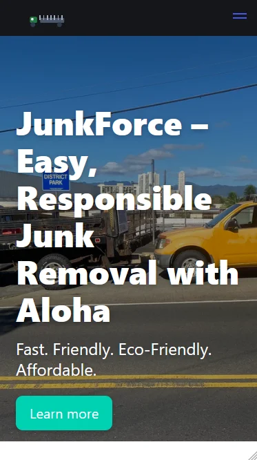 Mobile screenshot of the Junk Force web page